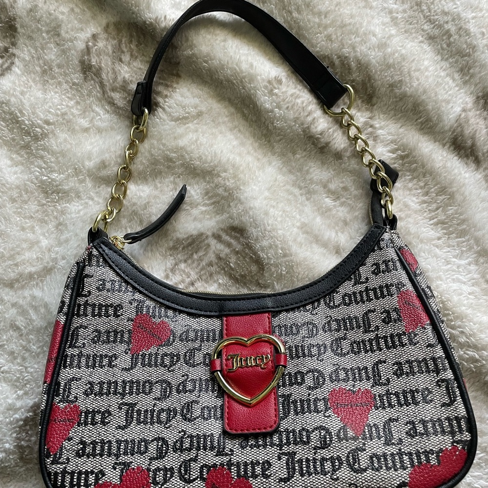 Juicy Couture Black and Red Heart Shoulder Bag